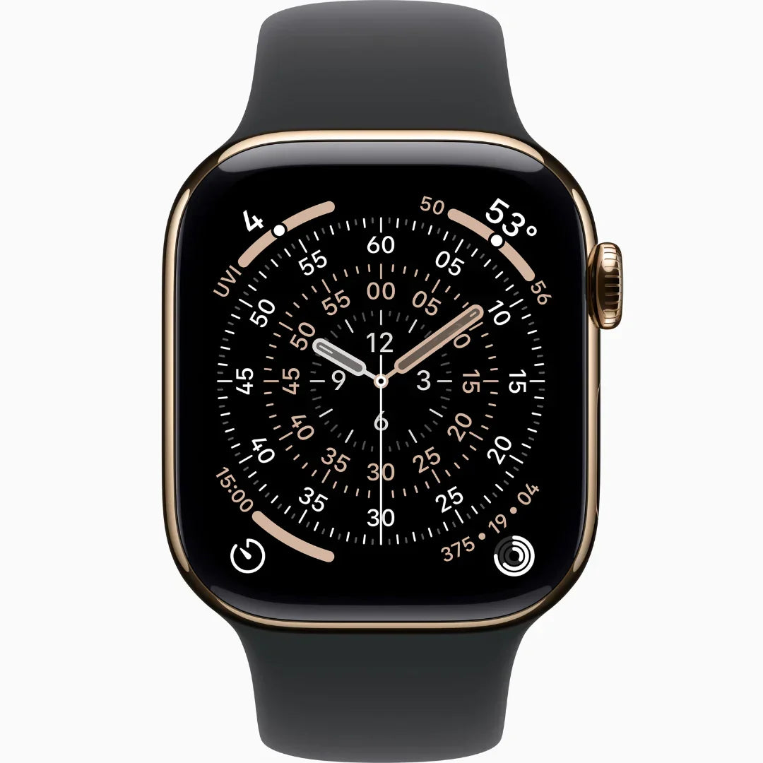 Apple Watch Series 9, GPS + Callular With Stainless Steel / ساعة أبل سيريز 9، مزودة بنظام تحديد المواقع العالمي (GPS) ووظيفة الاتصال، مصنوعة من الفولاذ المقاوم للصدأ.